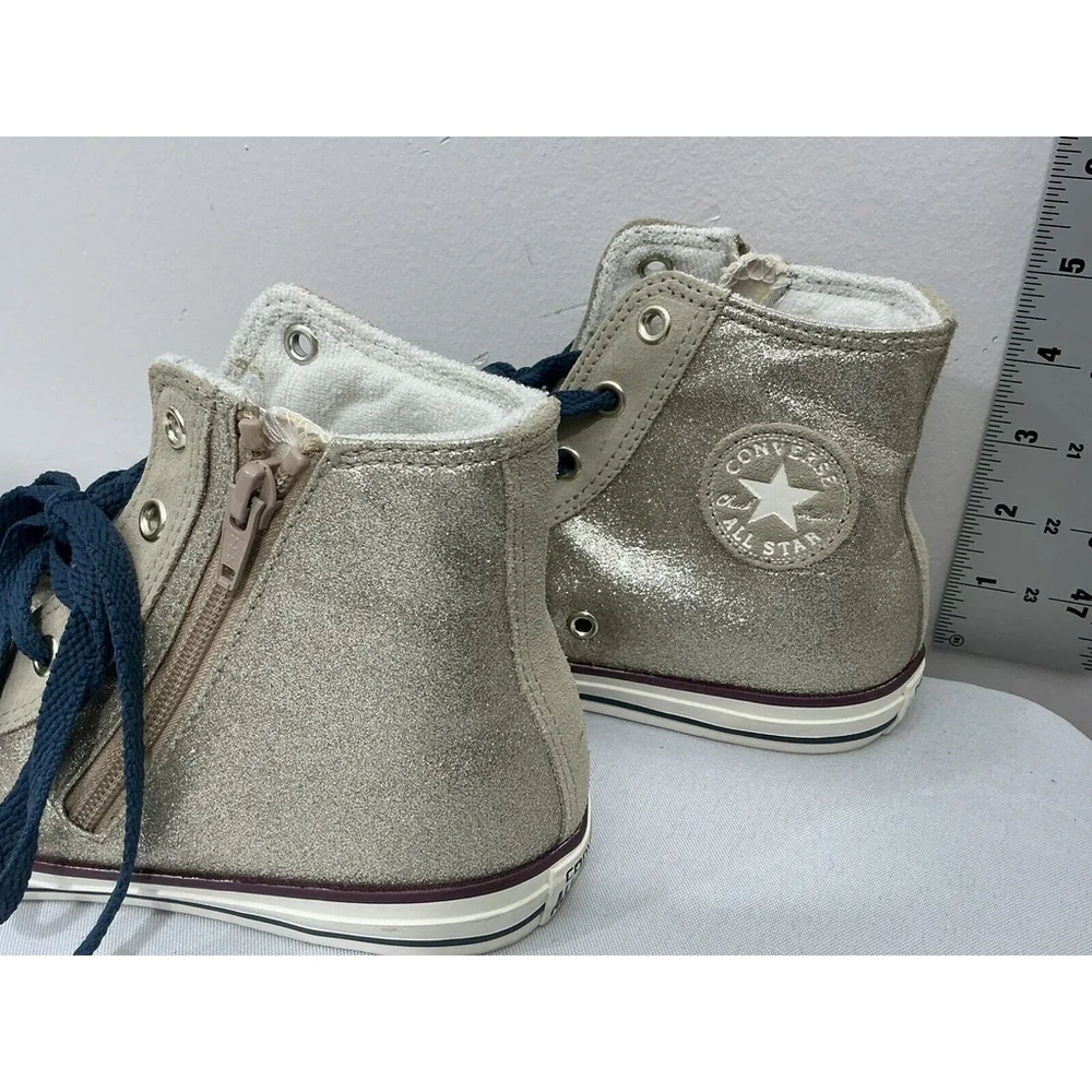 junior girls converse all star chuck taylor Gold Glitter High Top Sneakers 5